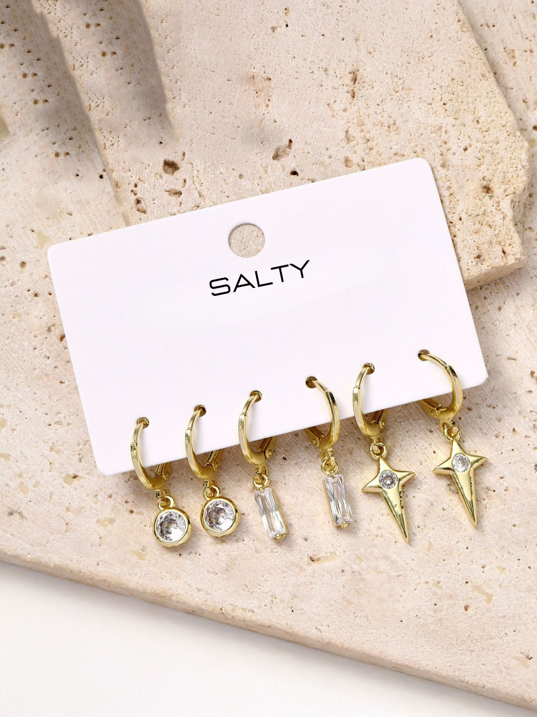 SALTY Set Of 3 Gold-Plated Contemporary Starshine Hoop Earrings