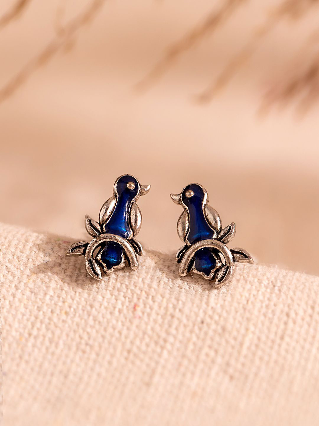 Madhubani Pakhi Oxidised Enamel Earrings