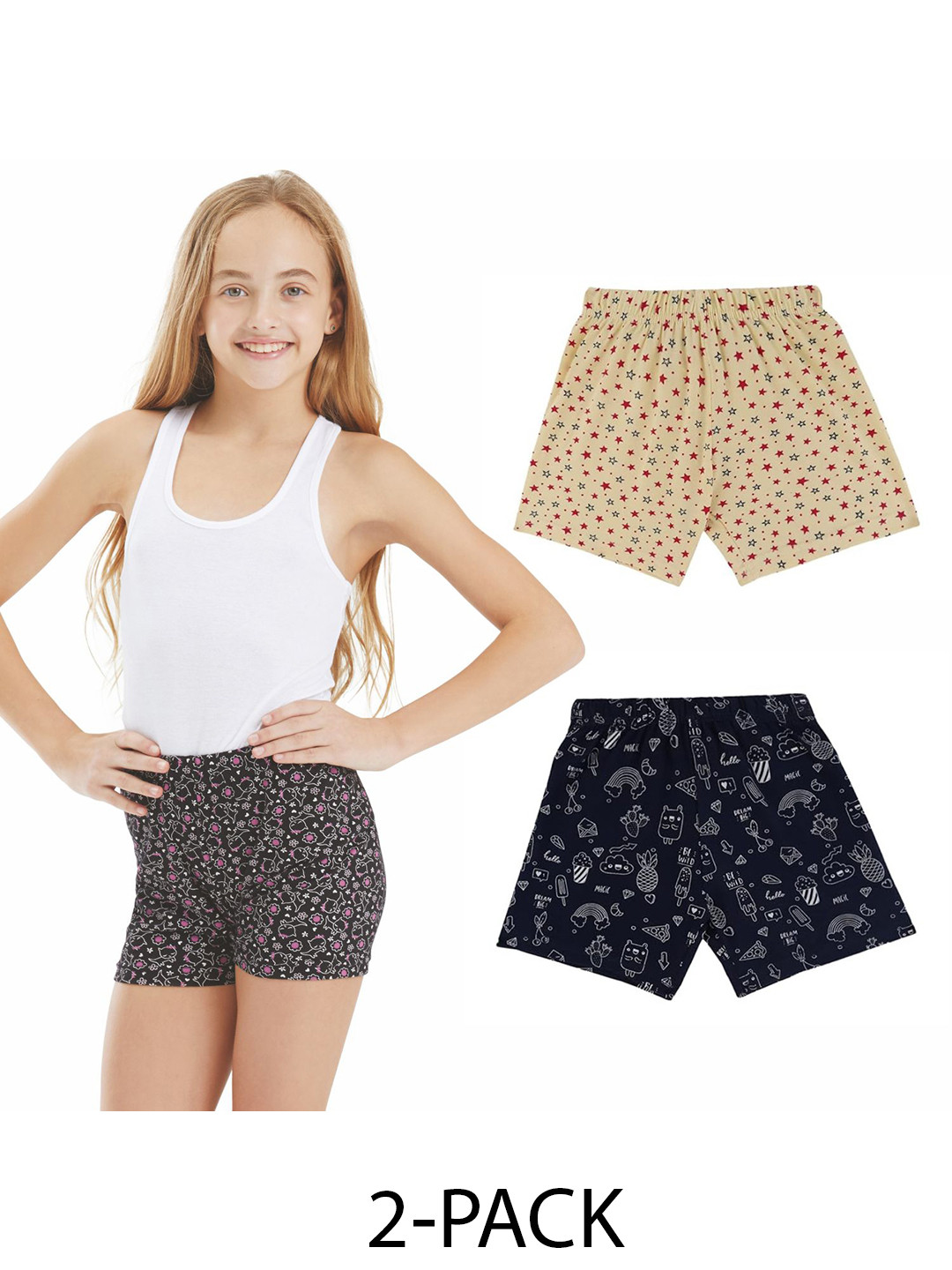 Bodycare Kids Girls Shorts with Cotton Spandex Pack of 2 Suitable for All Day Wear