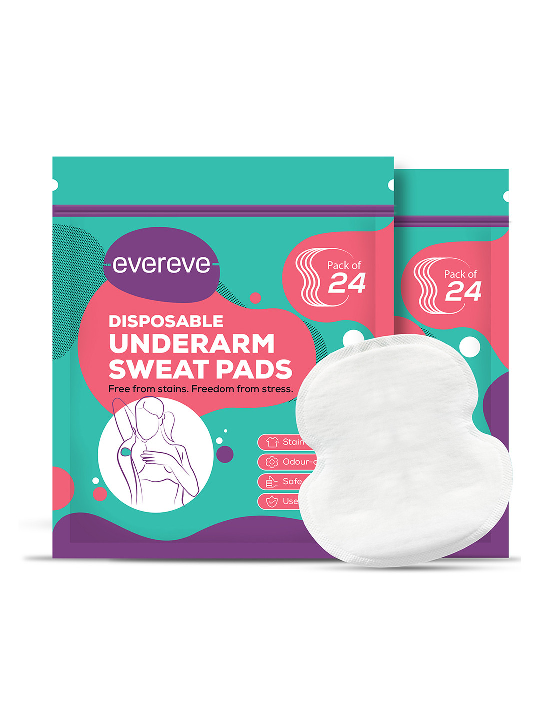 EverEve Set of 2 Stain Proof & Skin Friendly Disposable Underarm Sweat Pads - 24-pcs each