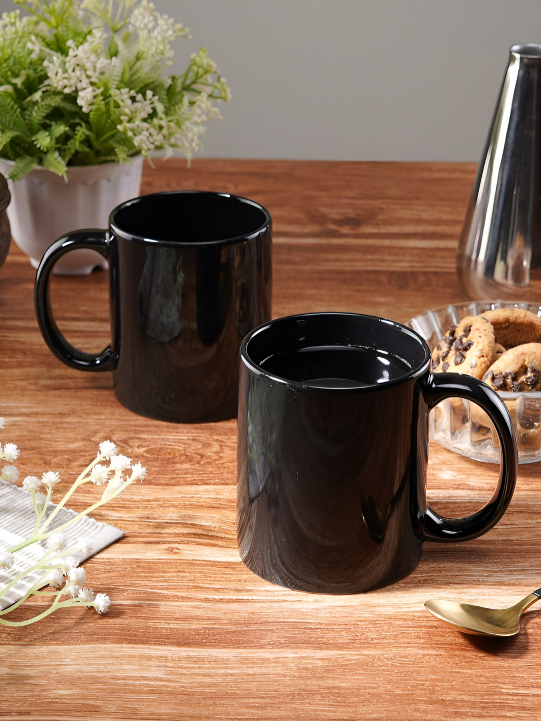 Aura Pinteresty Bow & Girlie Bow Black Ceramic Microwave Safe 2 Piece Mugs-320ml