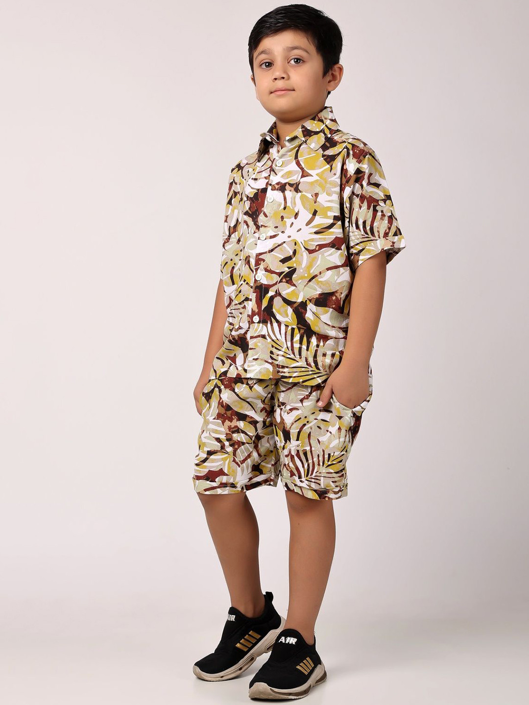 FITIN OUTFIT Boys Floral Printed Lapel Collar Night suit