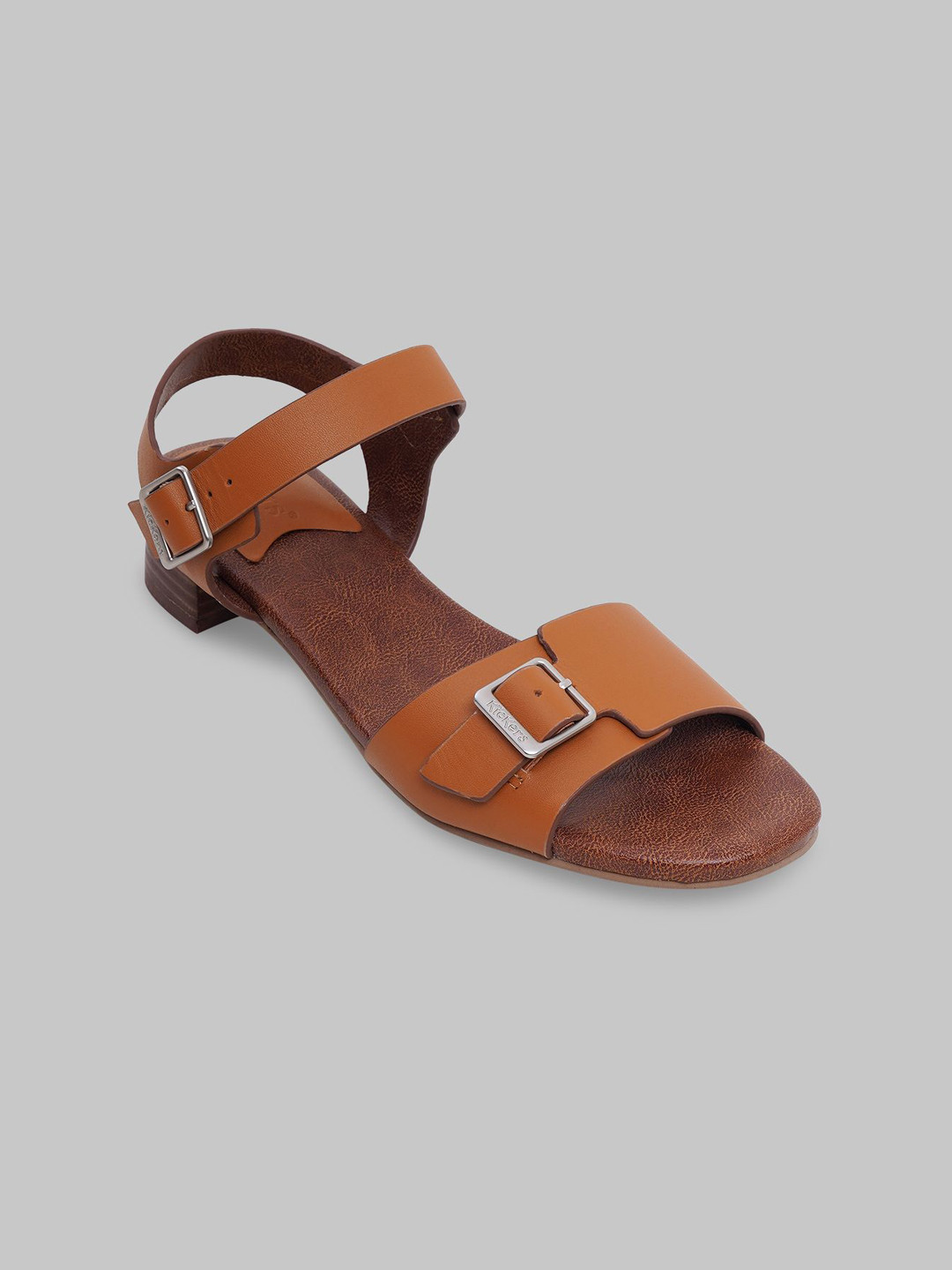Kickers Women Leather Block Heels Sandals with Buckles