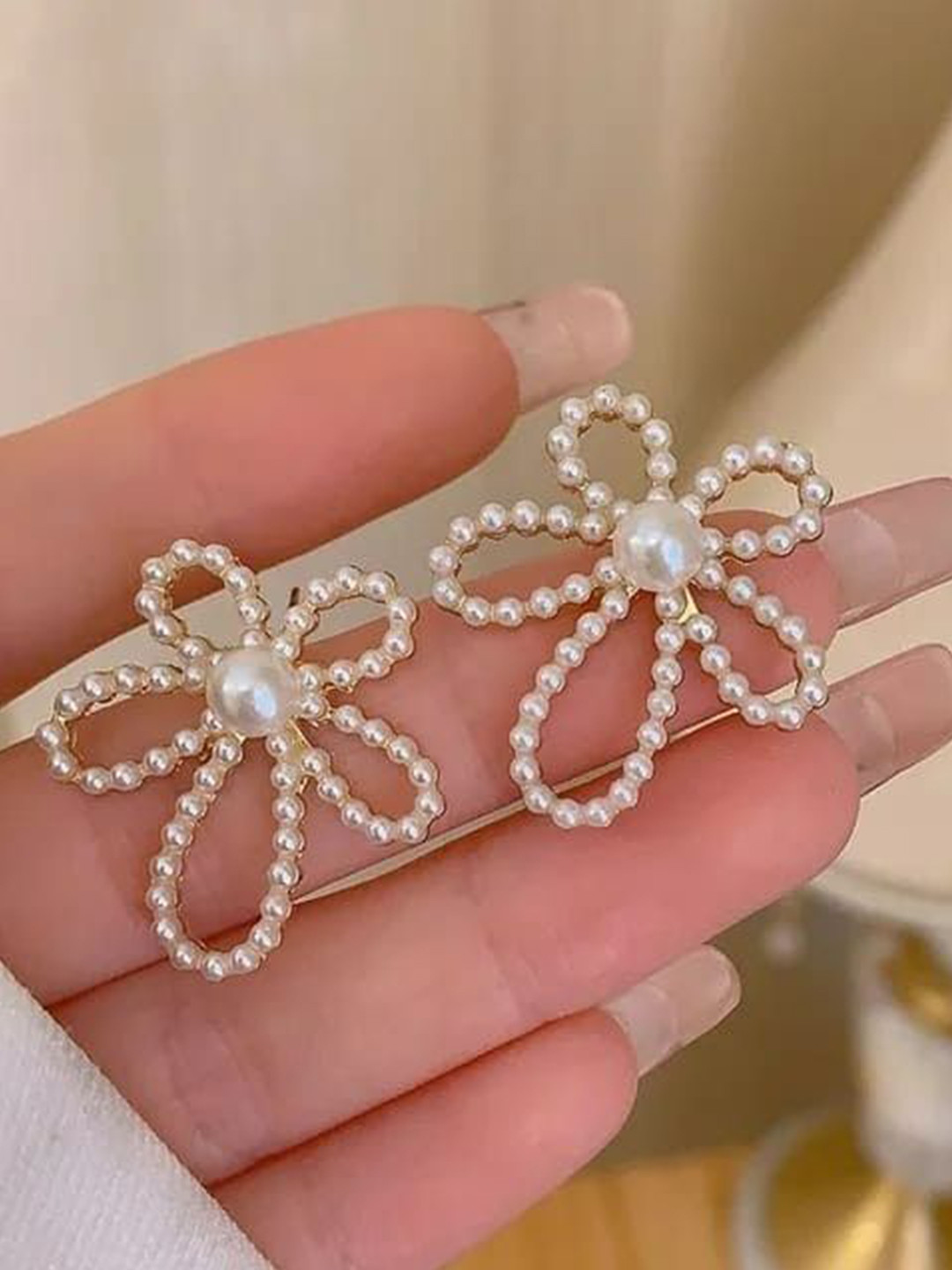 Brijsun Gold-Plate Pearl Flower Korean Studs