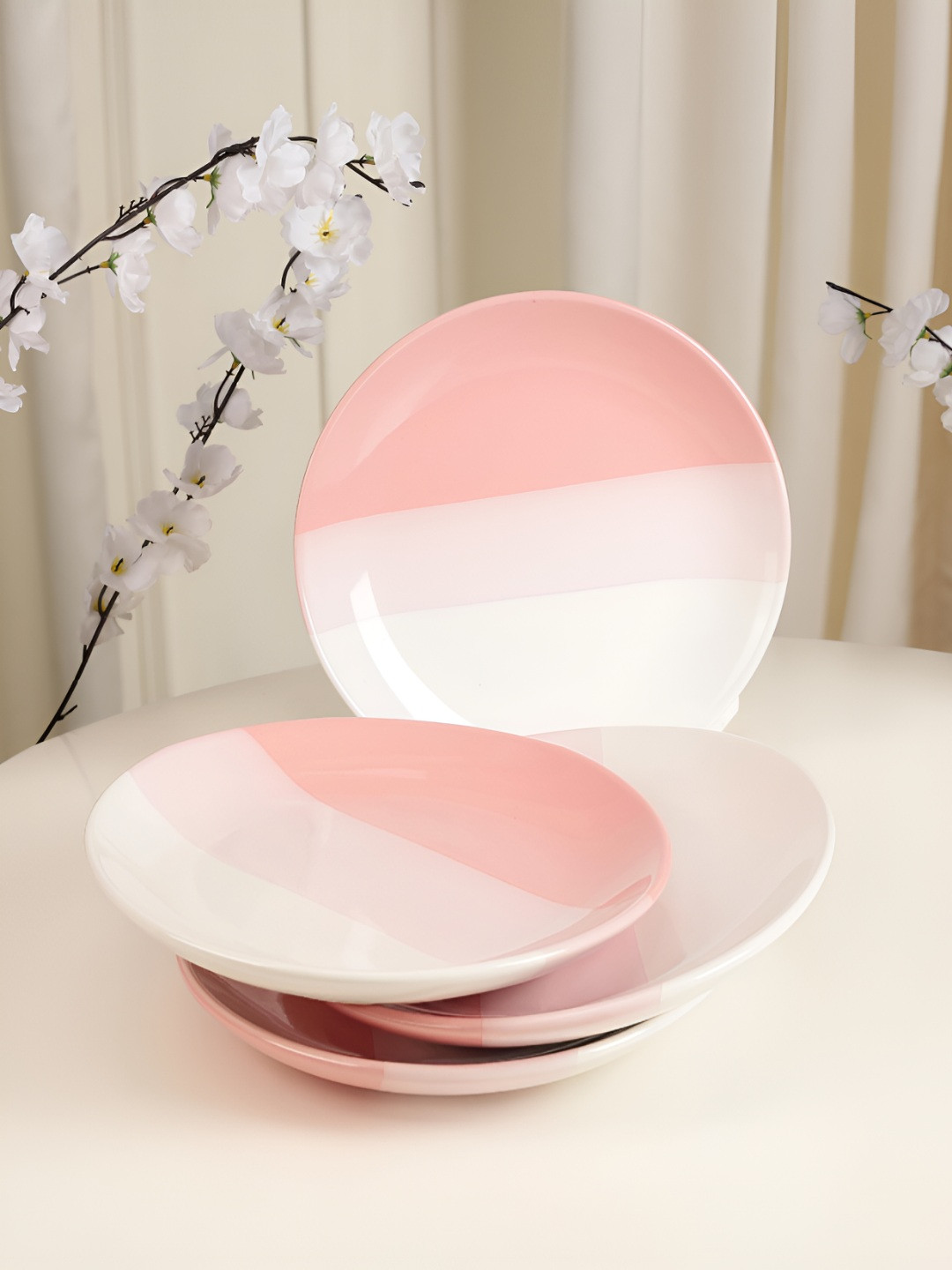 THE WHITE SPACE LIVING Pink 4 Pieces Ceramic Dishwasher and Microwave Safe Plates