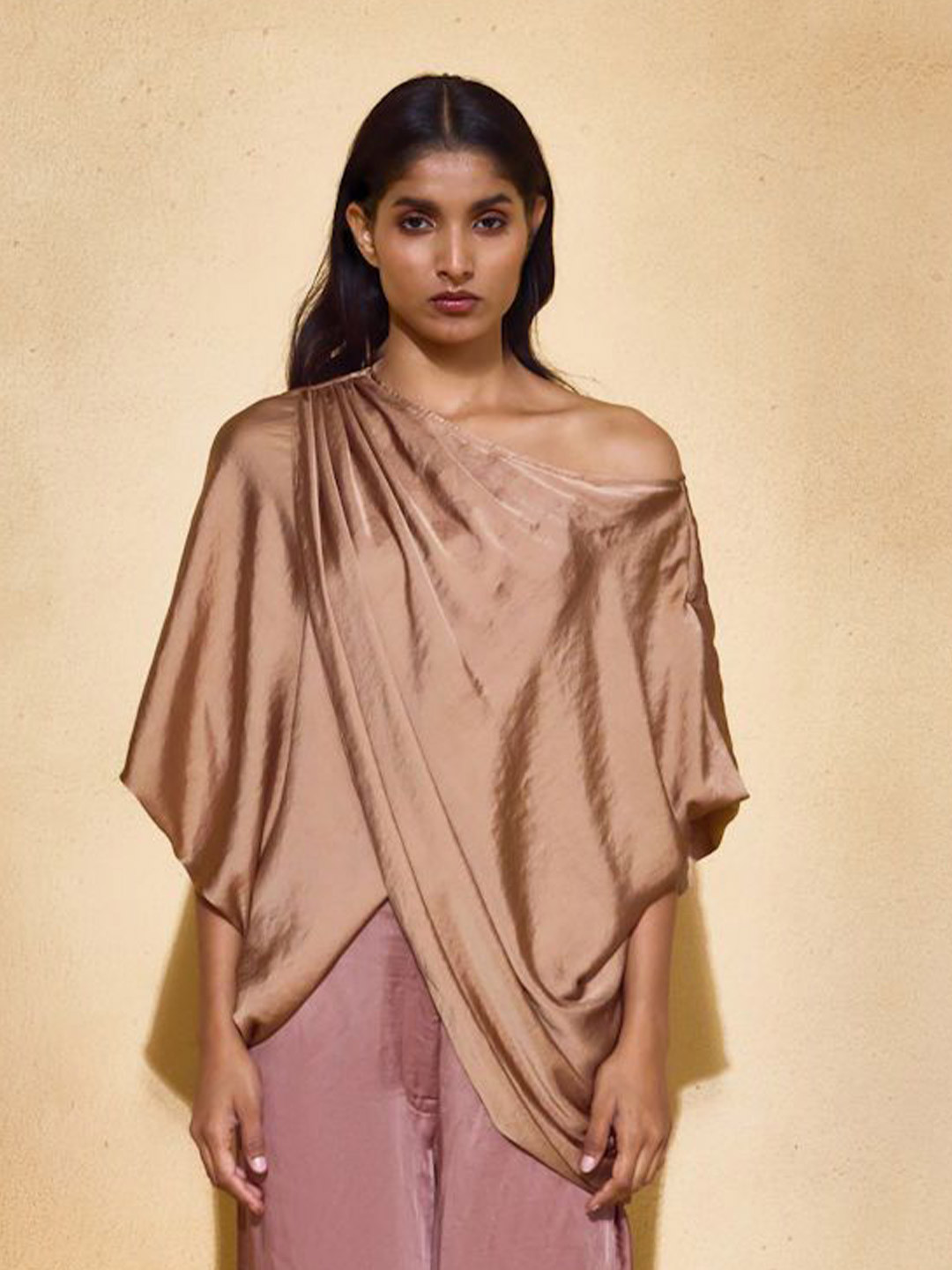 ECHO STUDIO LARA  Women Off-Shoulder Kimono Sleeves Satin Top