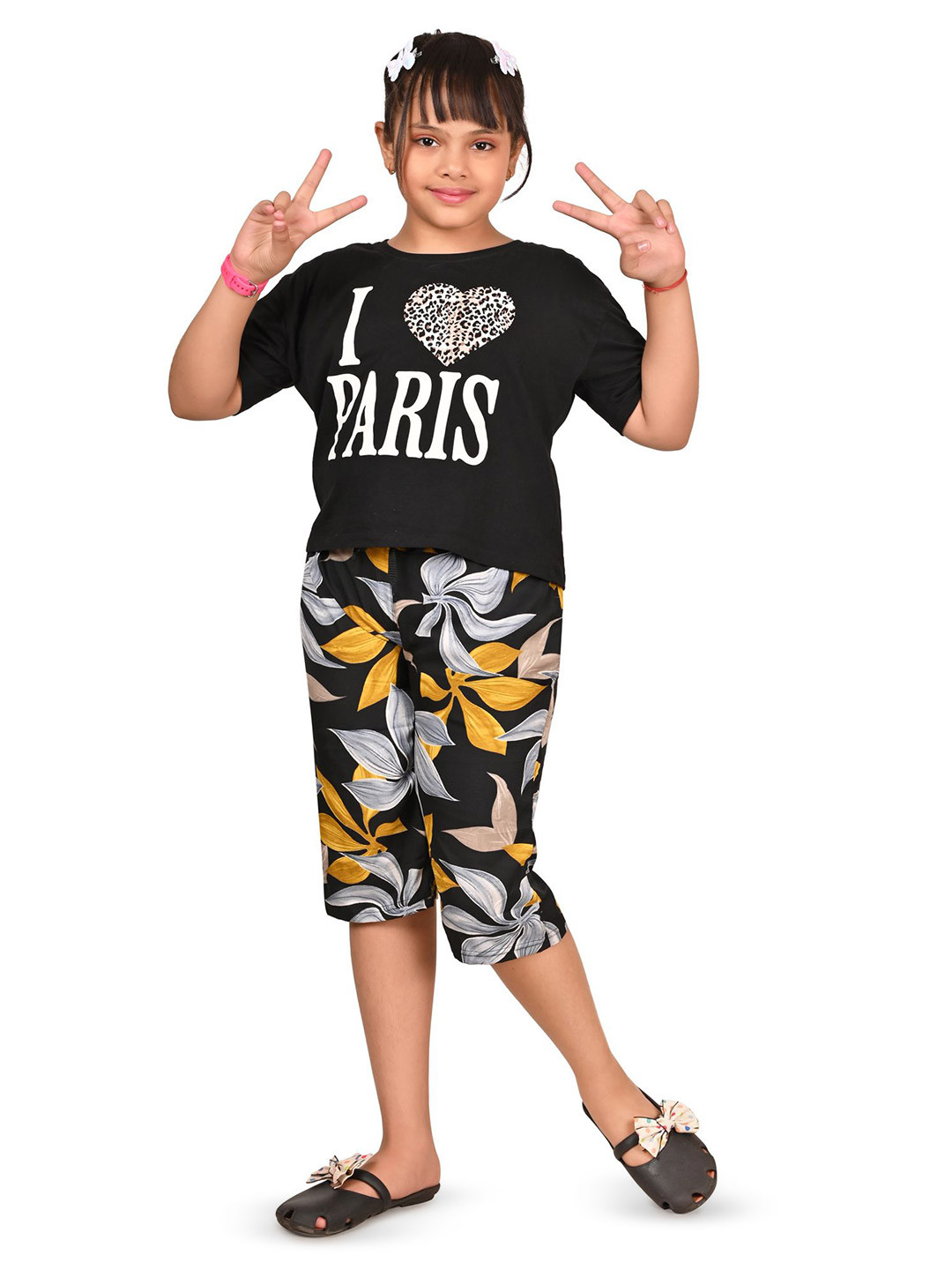 BAESD Girls Tropical Printed Regular Fit Low-Rise Capris