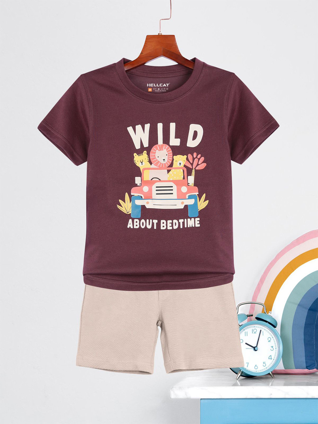 HELLCAT Boys Animal Graphic Printed Round Neck T-Shirt With Shorts