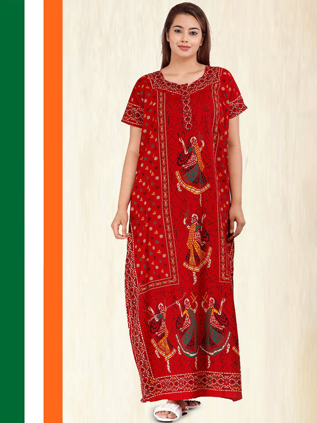 AAKARSHANA Women Printed Pure Cotton Maxi Nightdress