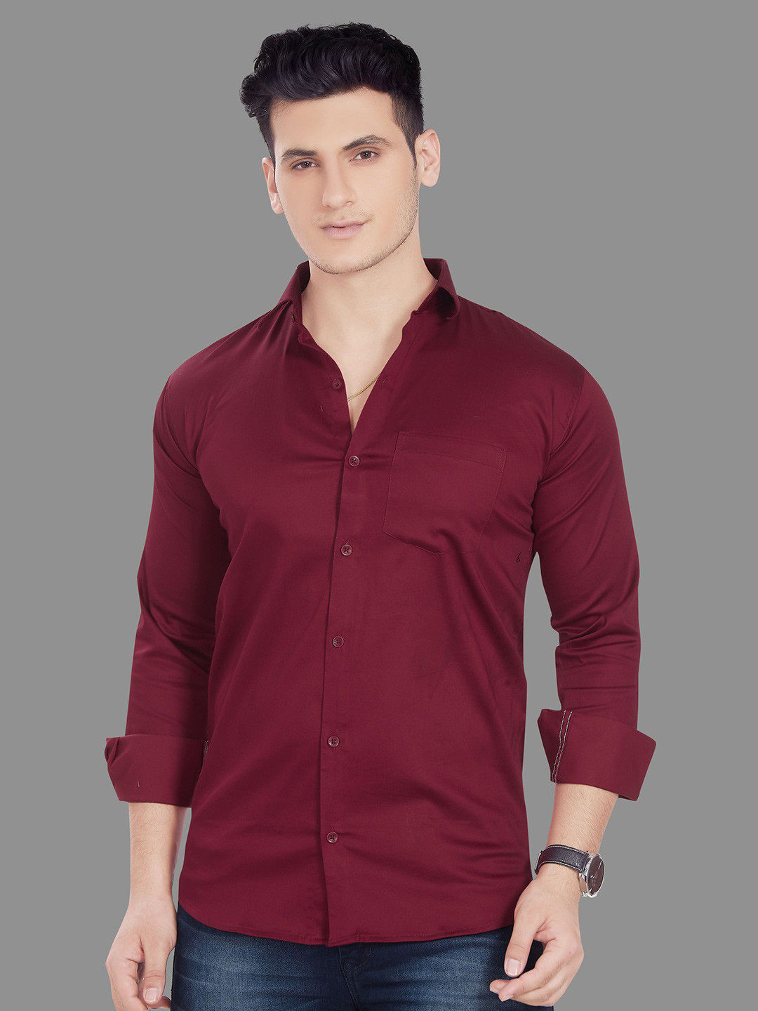 PulseIQ Men Spread Collar Slim Fit Casual Shirt