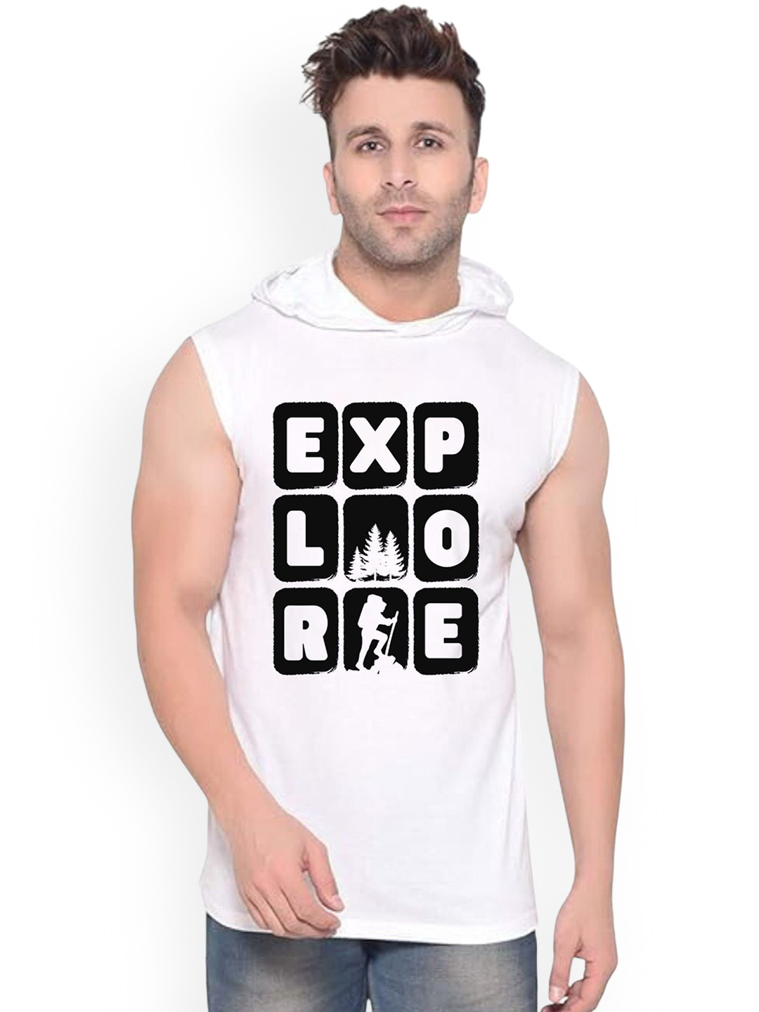 Fashnobic Explore Printed Innerwear Gym Vest  K_Print-214_gym_vest White M