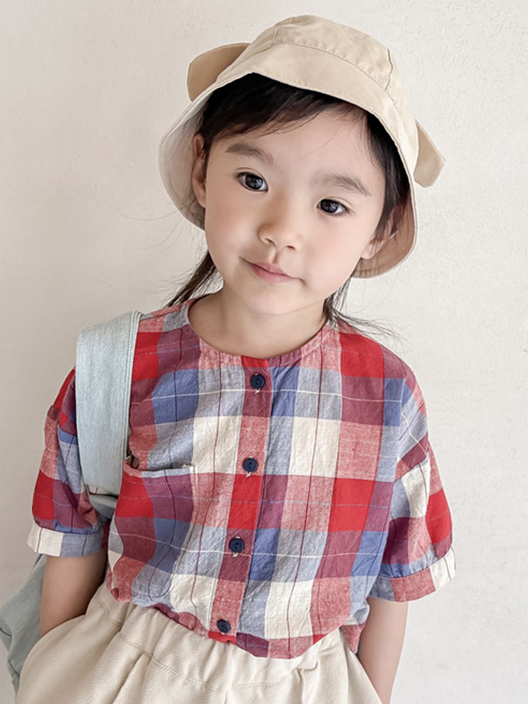 LULU & SKY Girls Tartan Checked Round Neck Pure Cotton Shirt