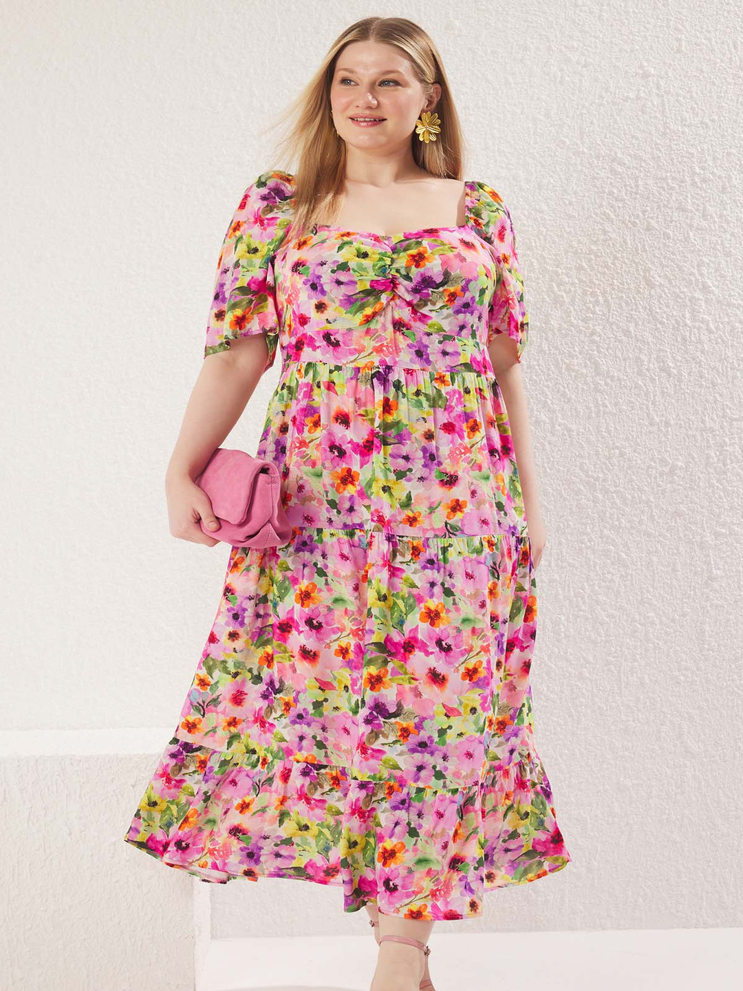 Trendyol Women Floral Printed Pleated Maxi Dress