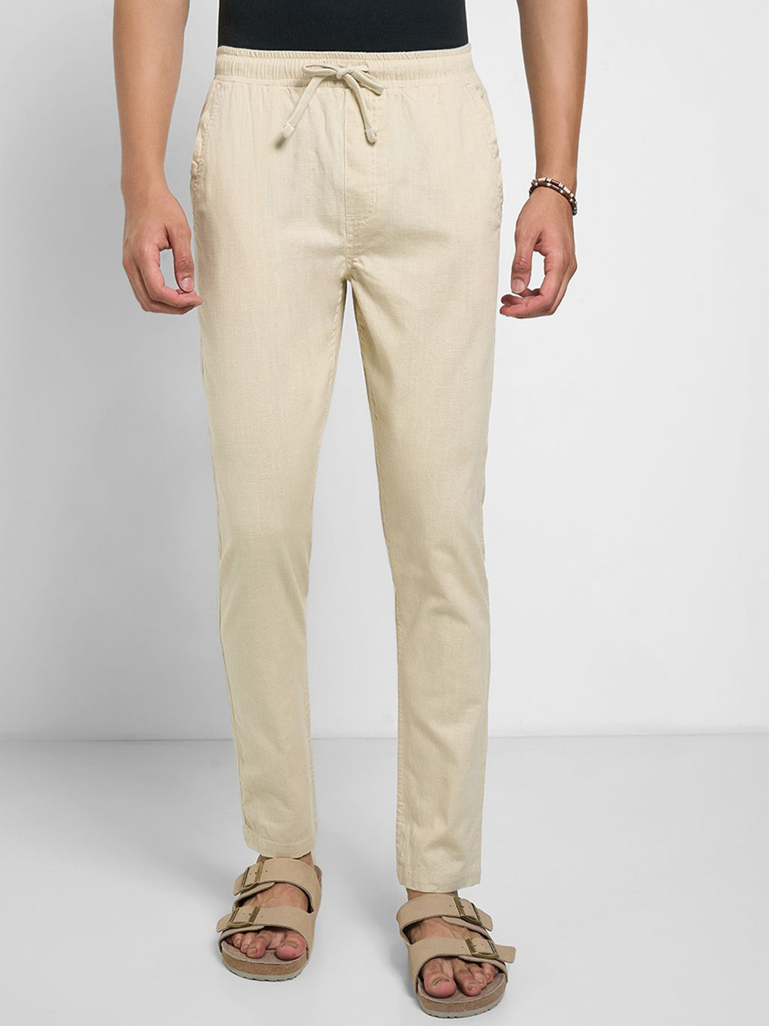 7 Alt by Pantaloons Men Textured Slim Fit Chinos Trousers