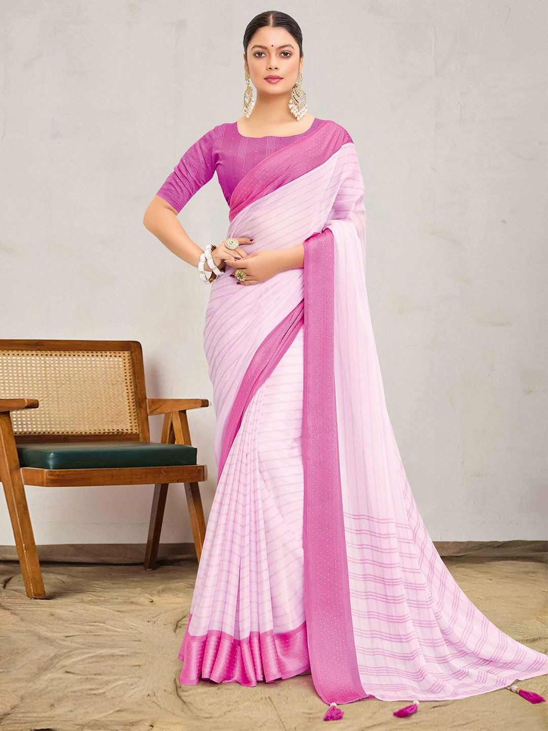 Sangria Leheriya Printed Party Wear Pure Chiffon Saree With Matching Blouse