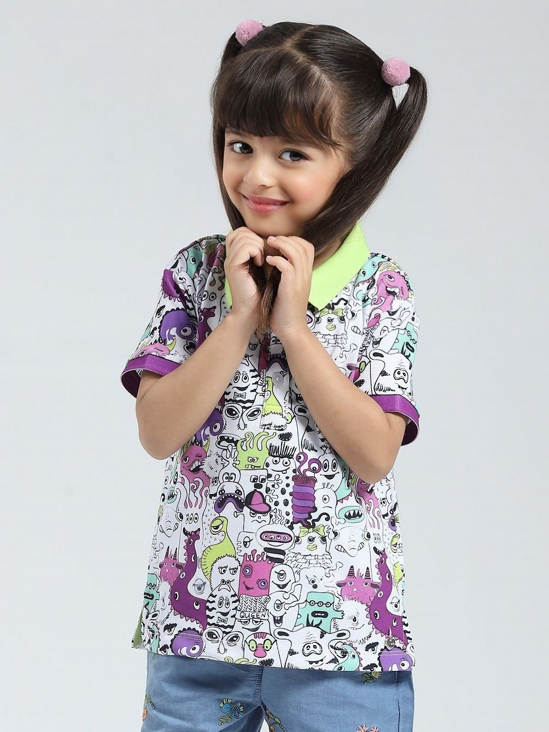 Monte Carlo Girl's Graphic Printed Polo Collar T-shirt