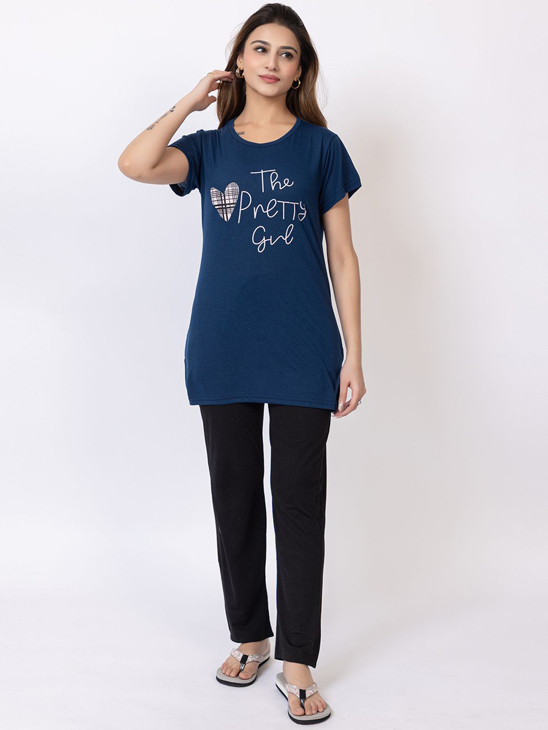 BUFFARO Typographic Printed Pure Cotton T-shirt And Pyjamas