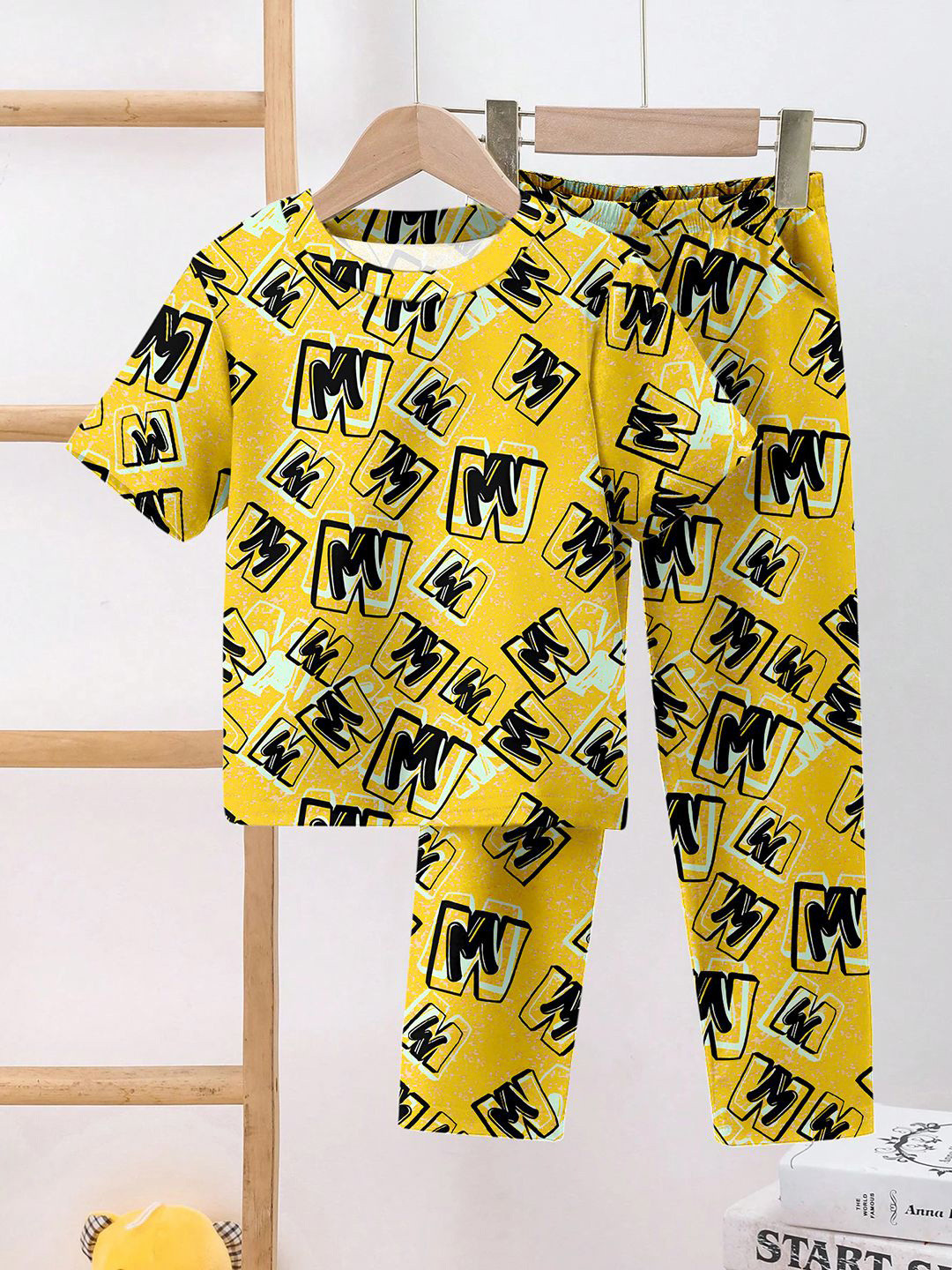 OMPAX Boys Alphabet Printed Round Neck T-Shirt With Trouser