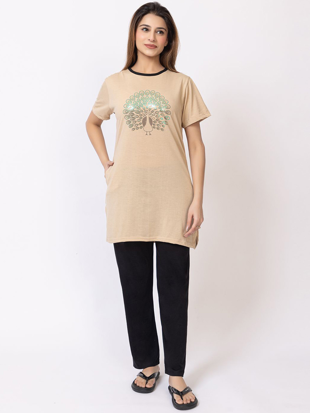 BUFFARO Abstract Printed Printed Pure Cotton T-shirt And Pyjamas