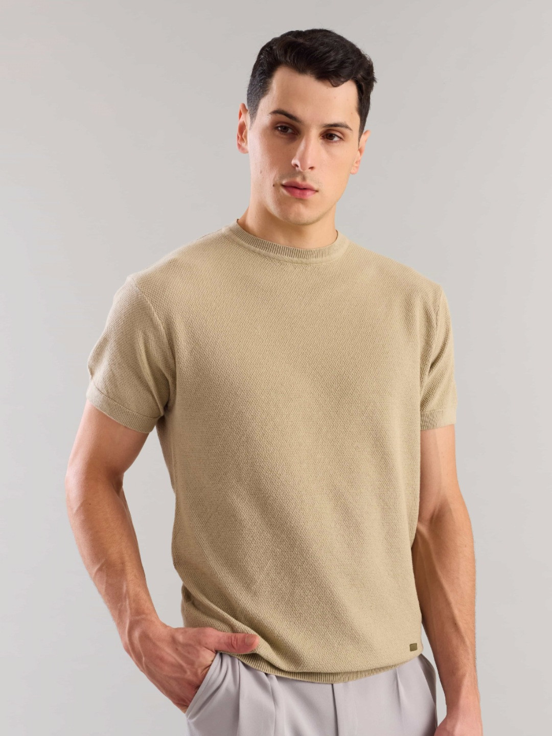 Overlays Textured Knitted Cotton T-shirt