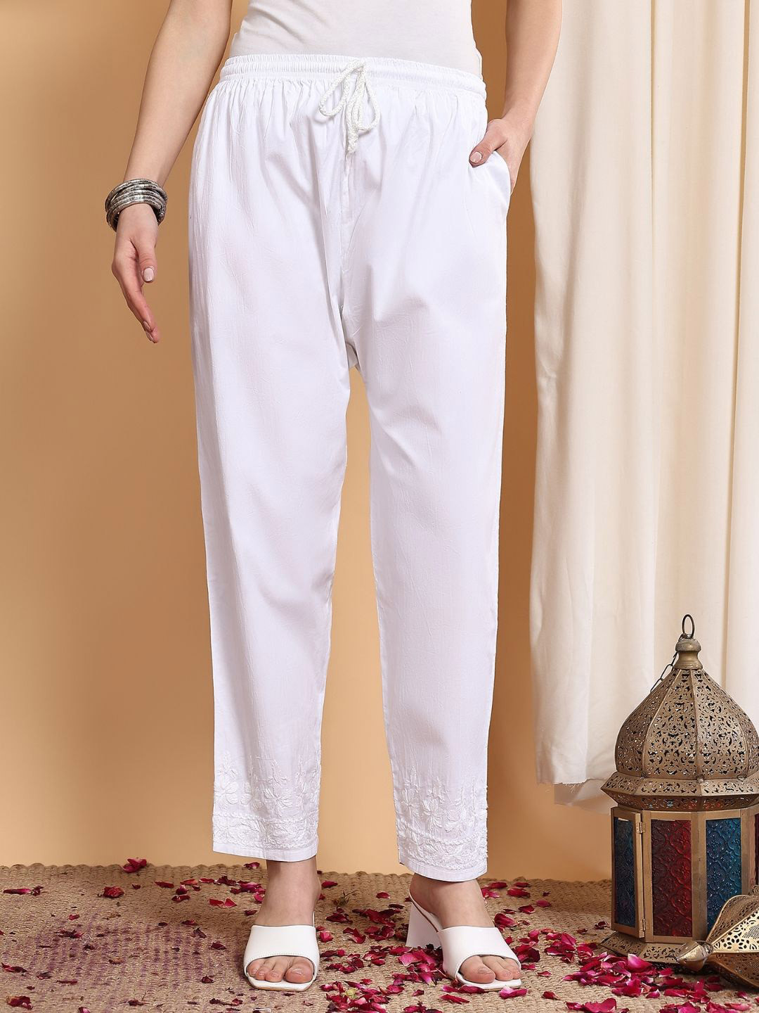 Poshak Chikan Studio Women Chikankari Lycra Cotton Pant