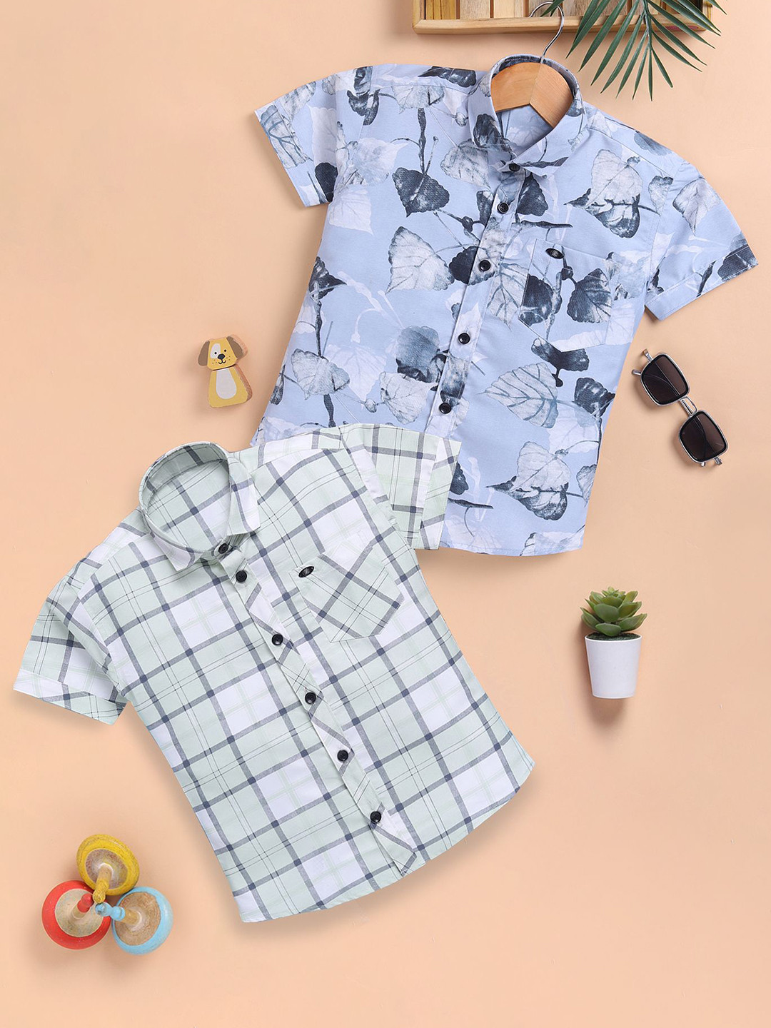 Toonyport Boys Pack Of 2 Printed Spread Coller Regular Fit Shirt