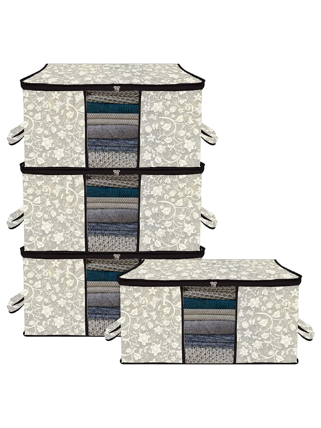 Kuber Industries Black & White 4 Pieces Printed Drawer Organisers With Clear Window