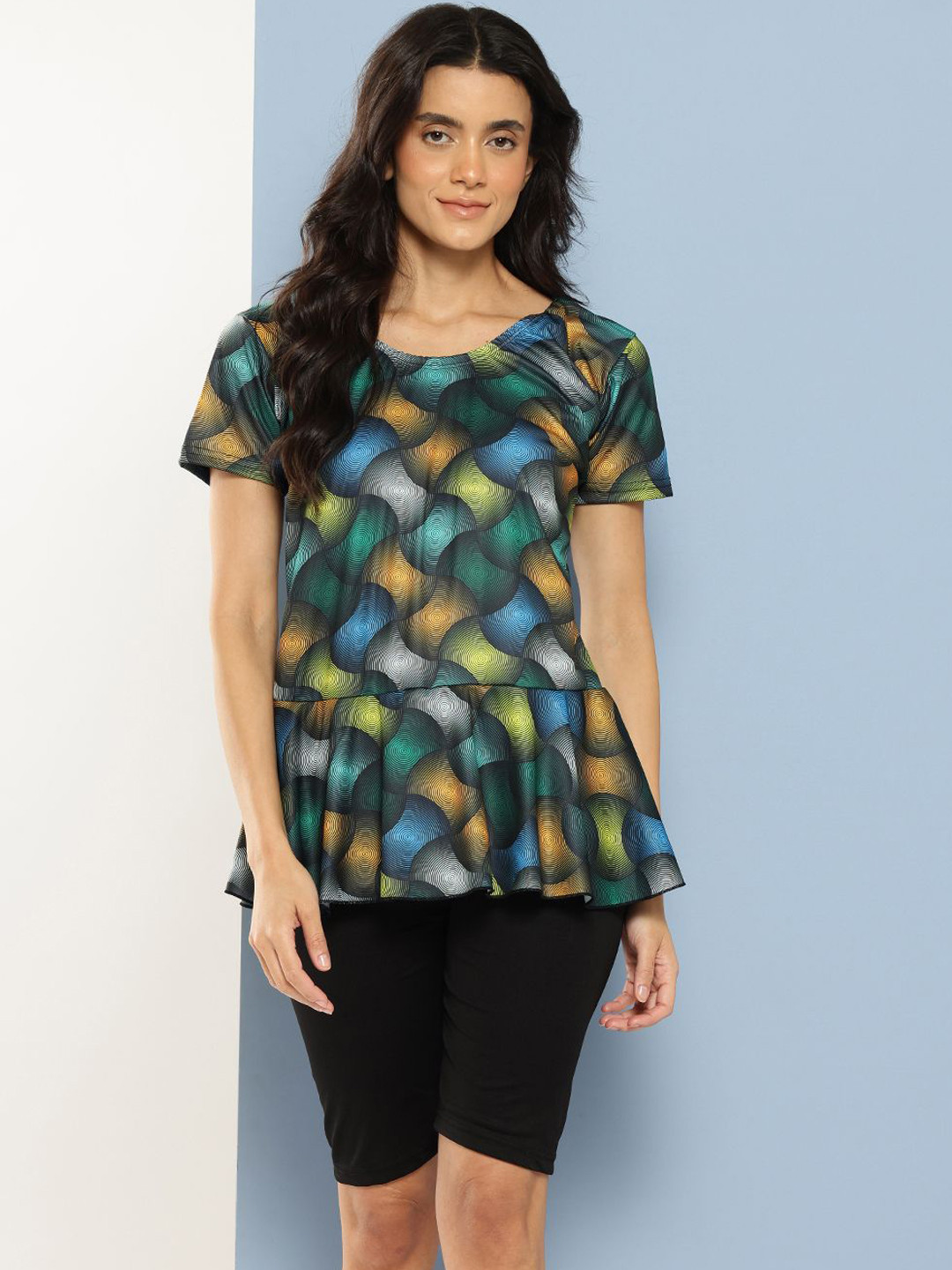 Aarika Abstract Printed Plus Size Swimming Dress With Swim Goggle