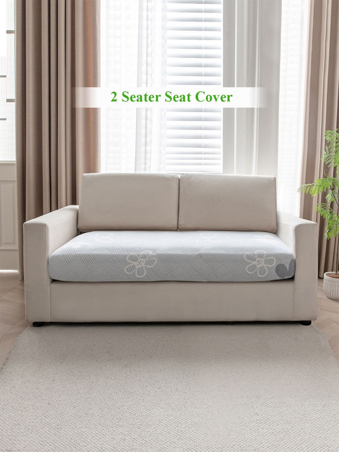 HOKIPO Blue & White Floral Printed Fleece 2 Seater Sofa Seat Cover