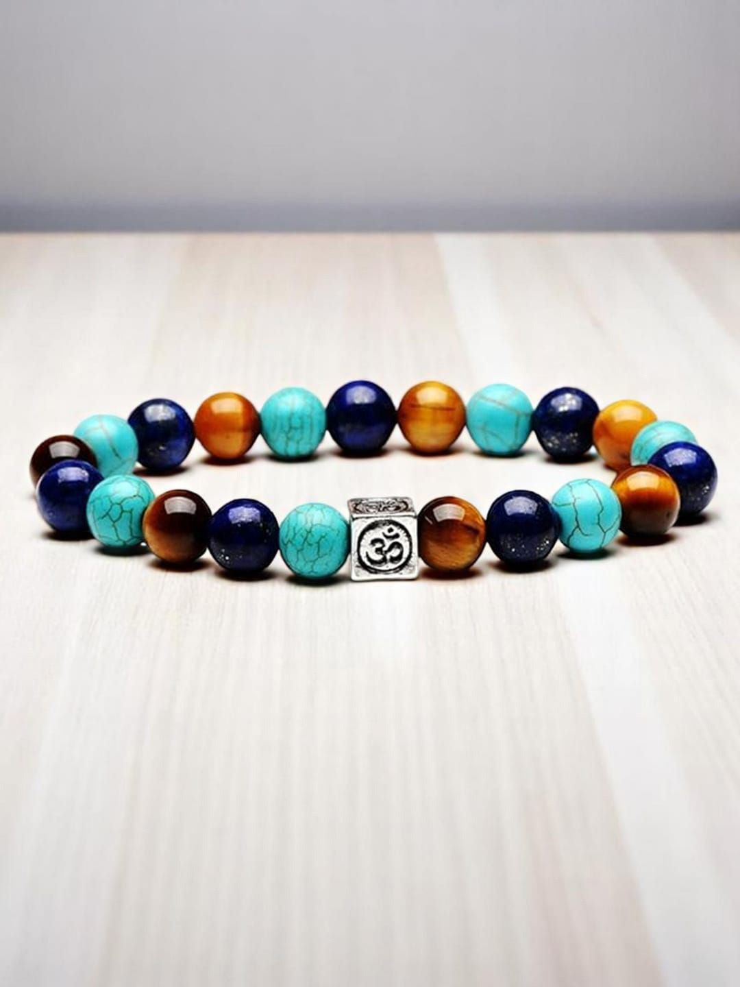 PIXFLIK Turquoise , Tigers Eye & Lapis Lazuli Beaded Charm Bracelet