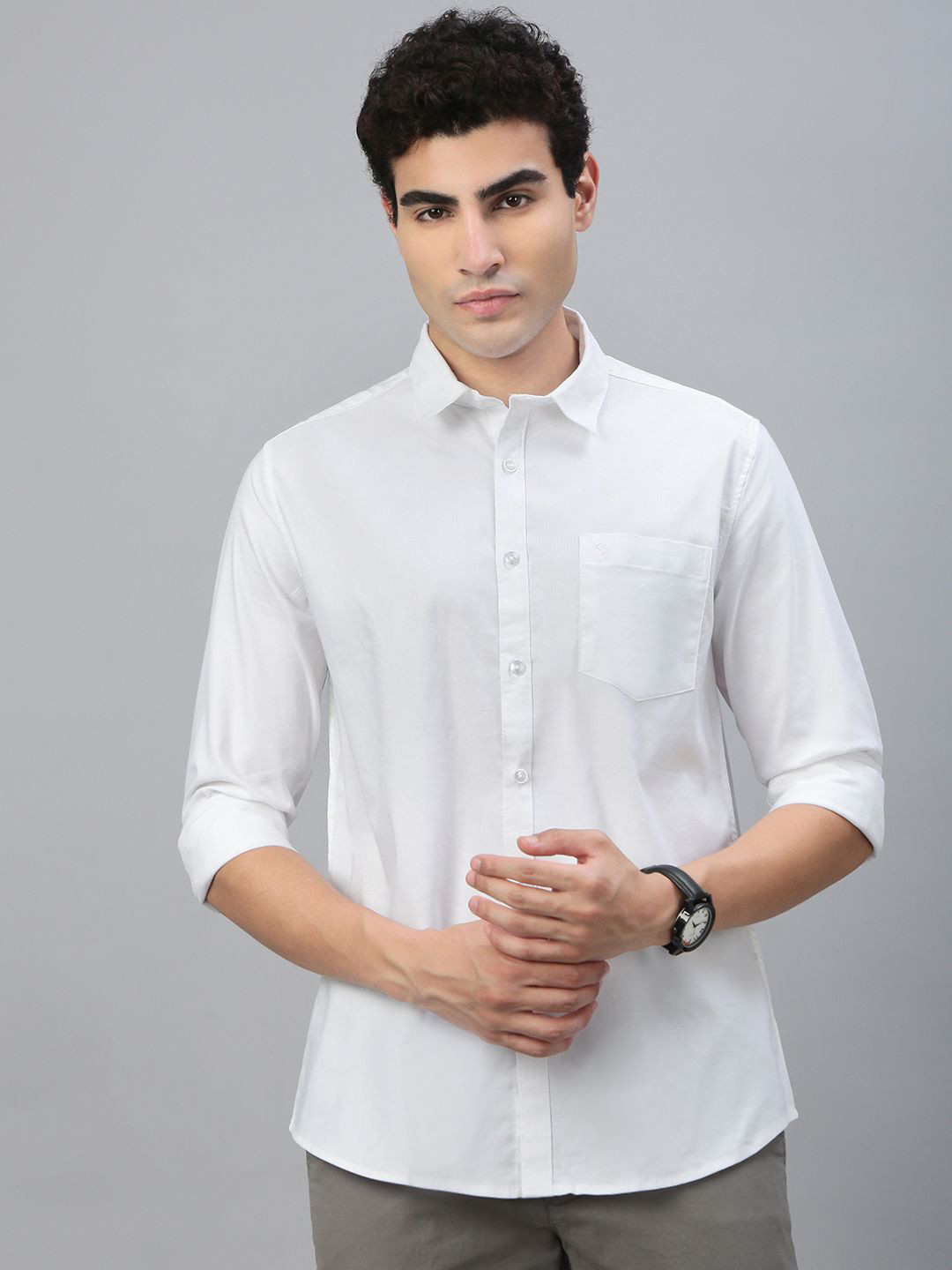 Classic Polo Spread Collar Roll-Up Sleeves Slim Fit Cotton Shirt