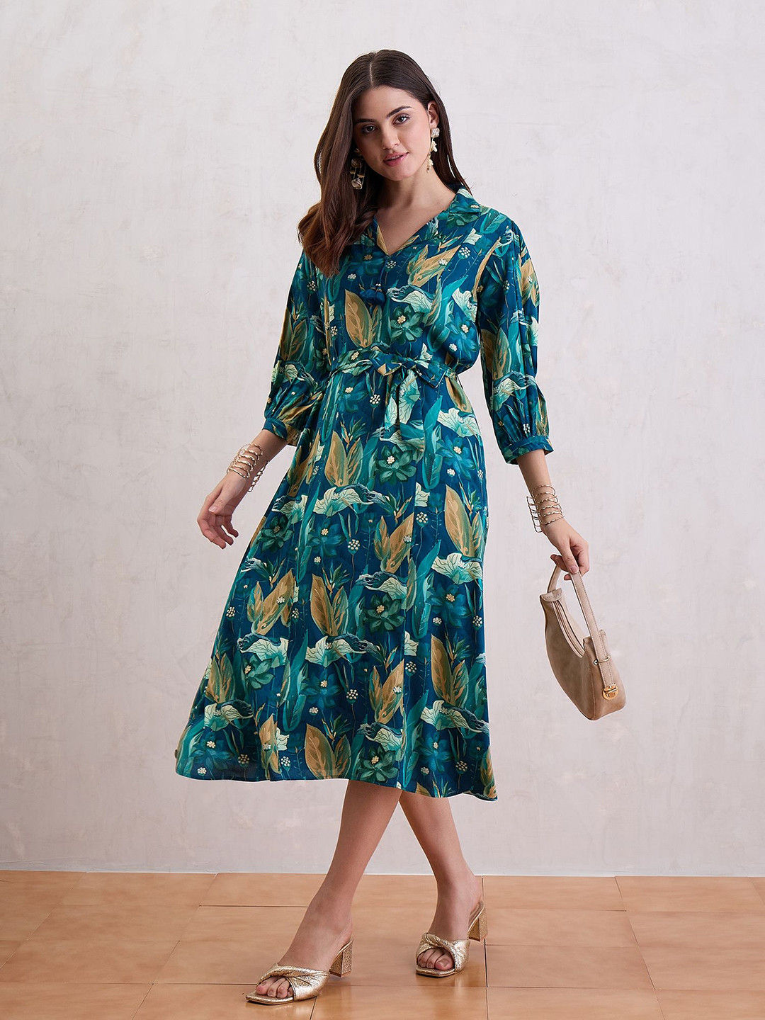 CHETI Floral Printed Fit & Flare Maxi Dress