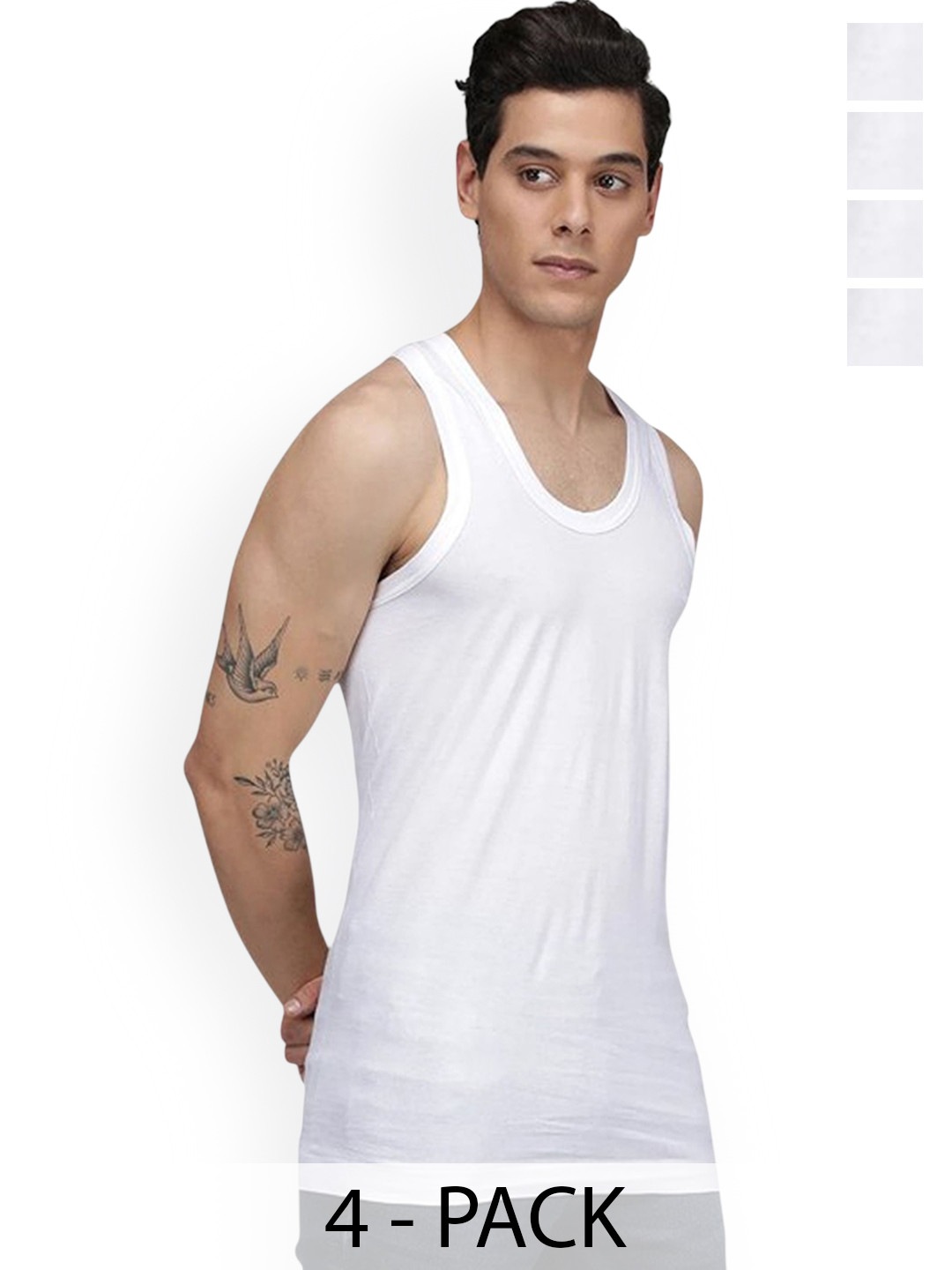 CAVENDERS Pack of 4 Cotton Scoop Neck Basic Vest soft White Premium quality Dno-v199st