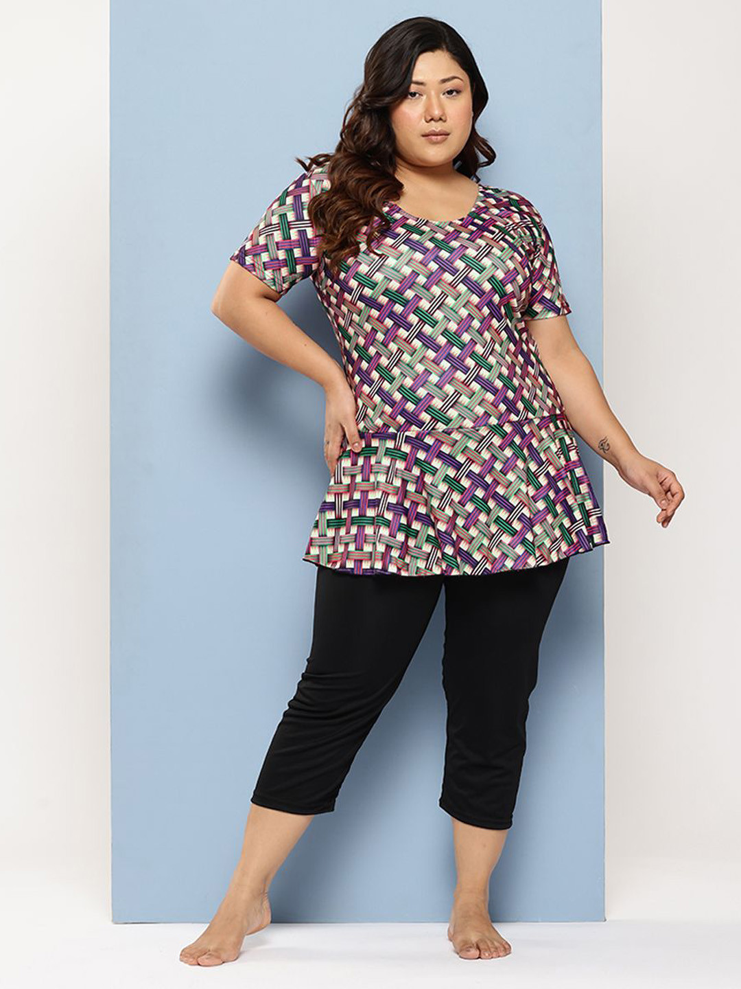 Aarika Floral Printed Plus Size Swimming Dress With Swim Goggle