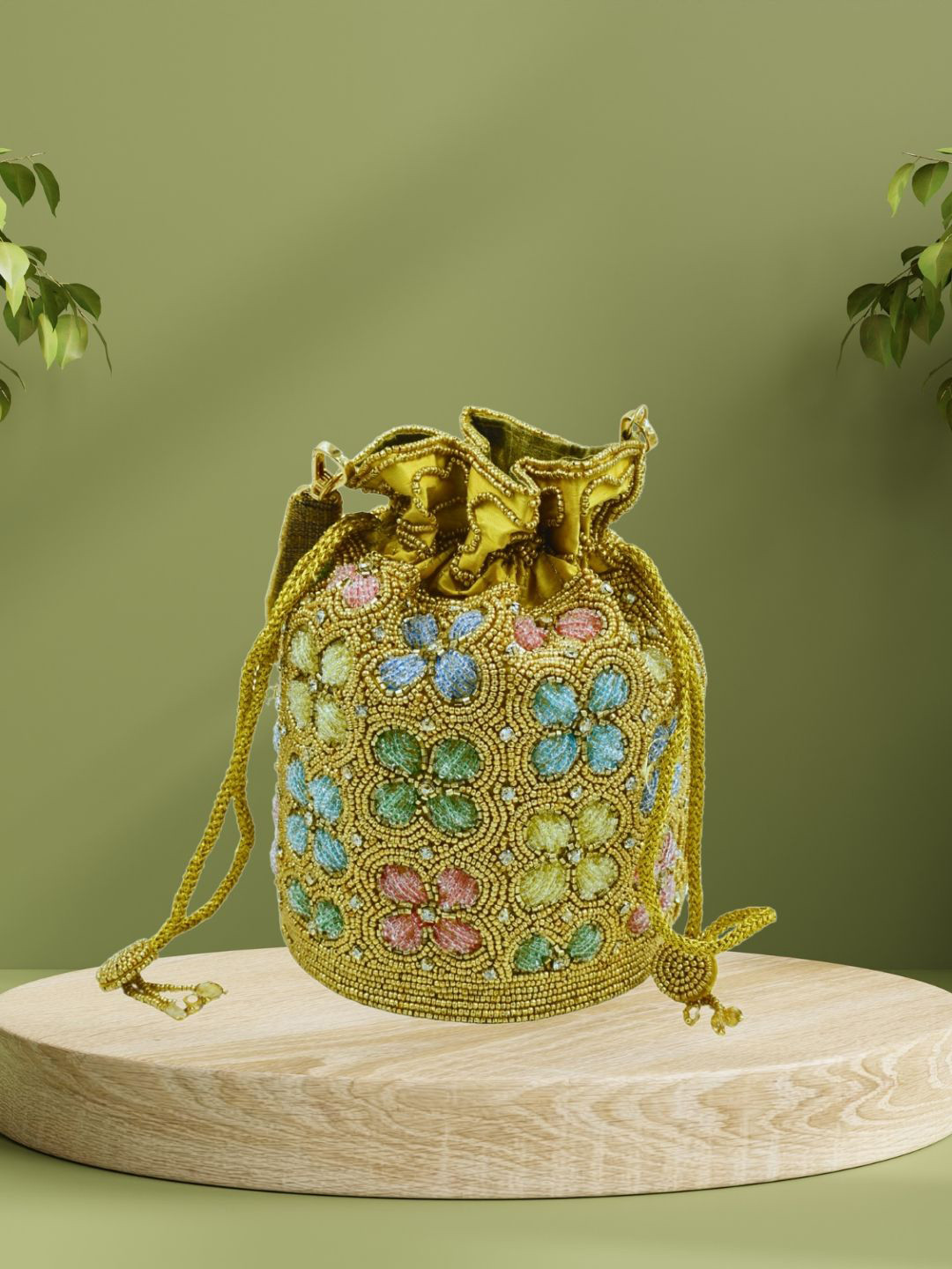 J & C Fashion Arena Embellished Beads and Pearls Potli Clutch