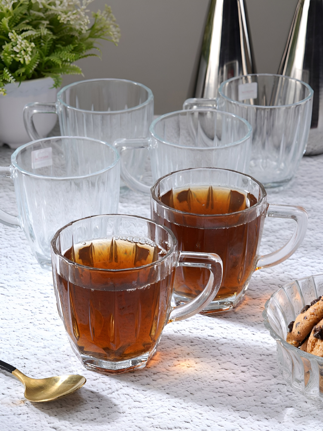 Aura Mughal Design Glazed Transparent Glass Handmade 6 Piece Mugs-250ml