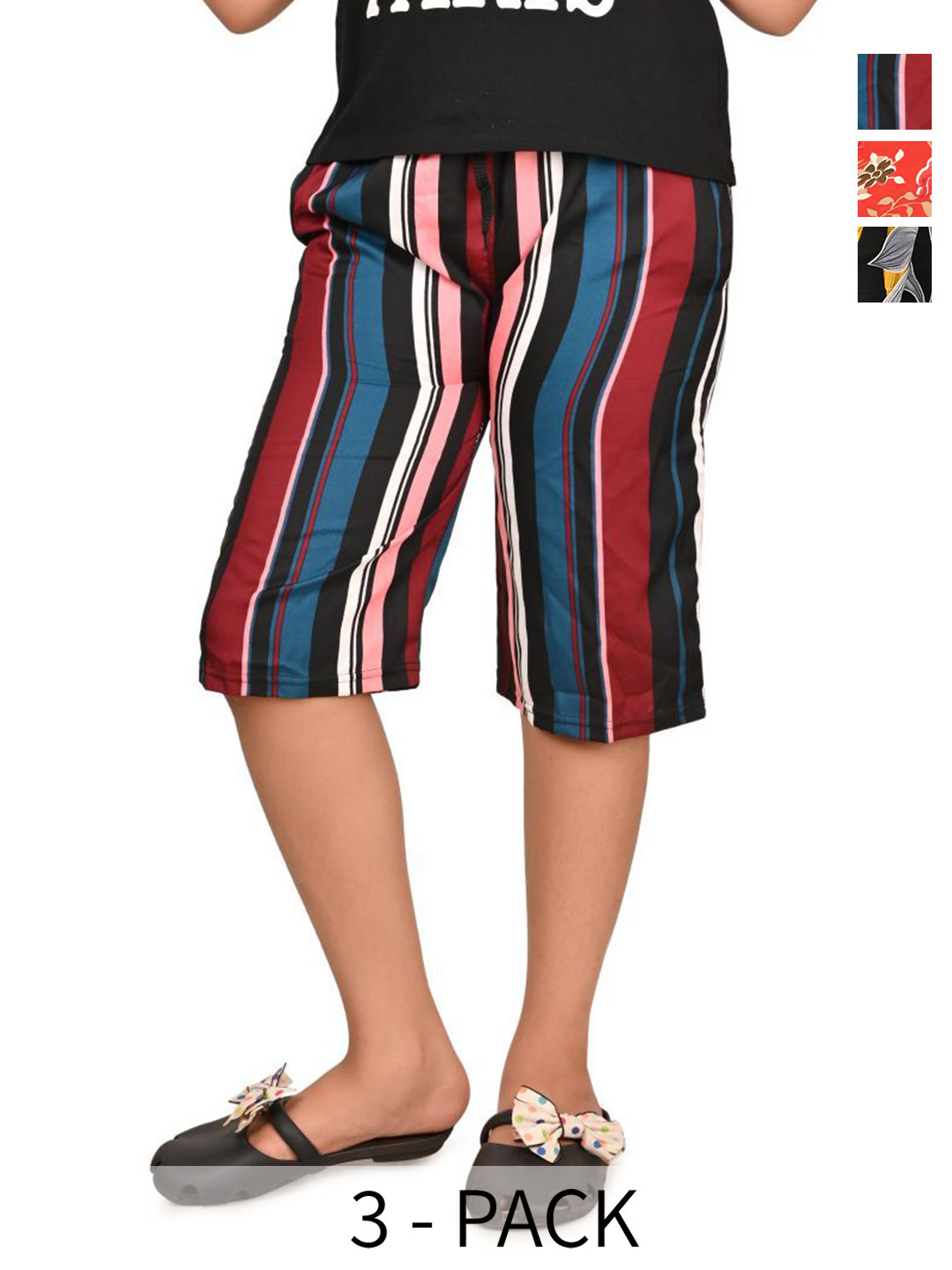 BAESD Pack Of 3 Striped Loose Capris