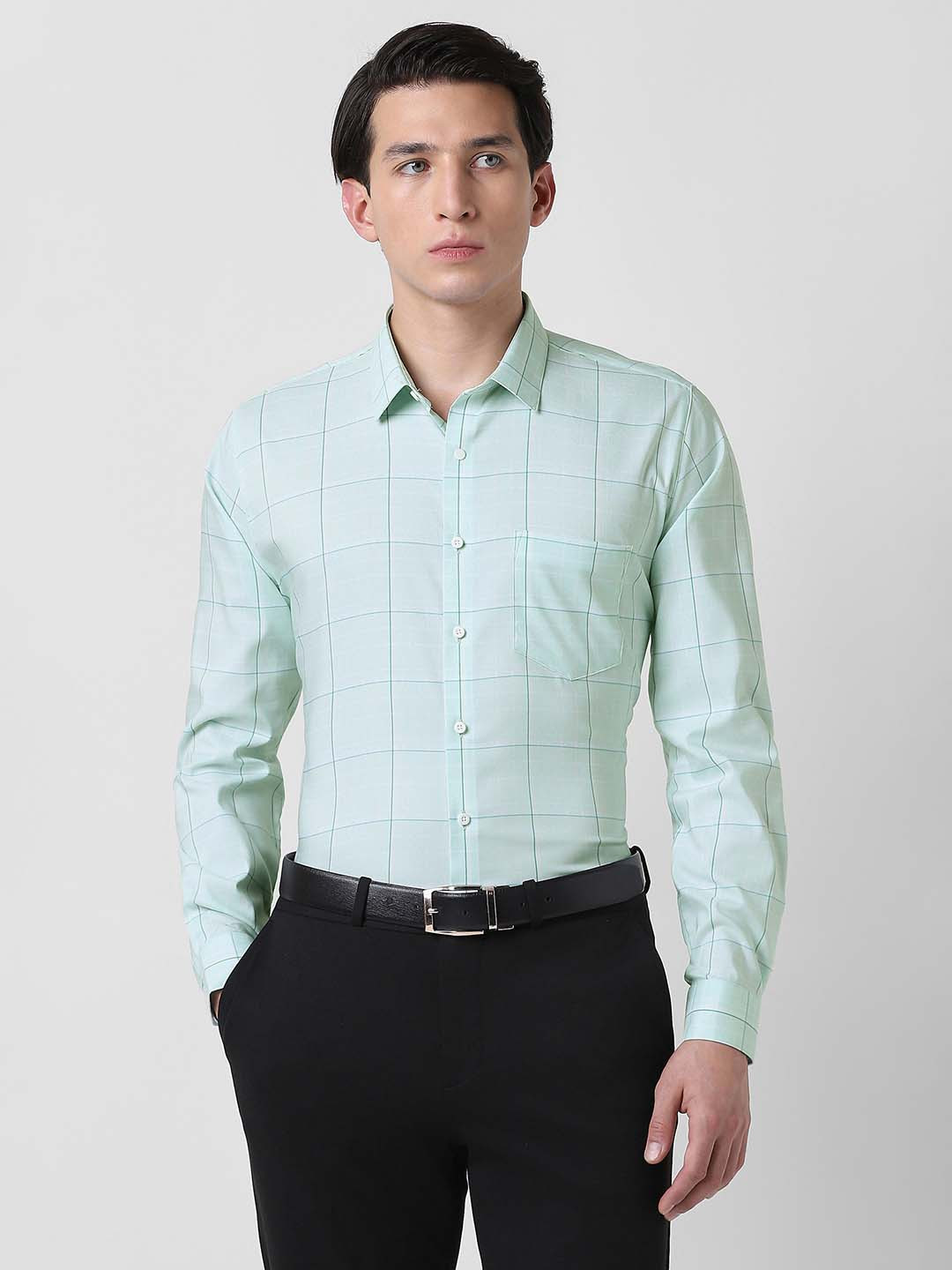 Van Heusen Windowpane Checks Checked Spread Collar Slim Fit Formal Shirt