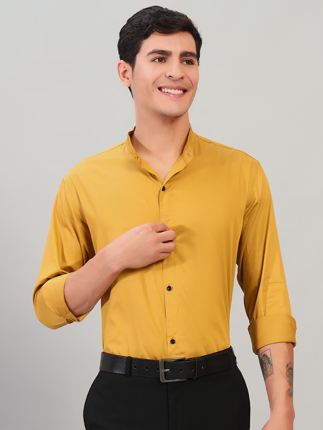 BUSCOTT Band Collar Cotton Formal Shirt