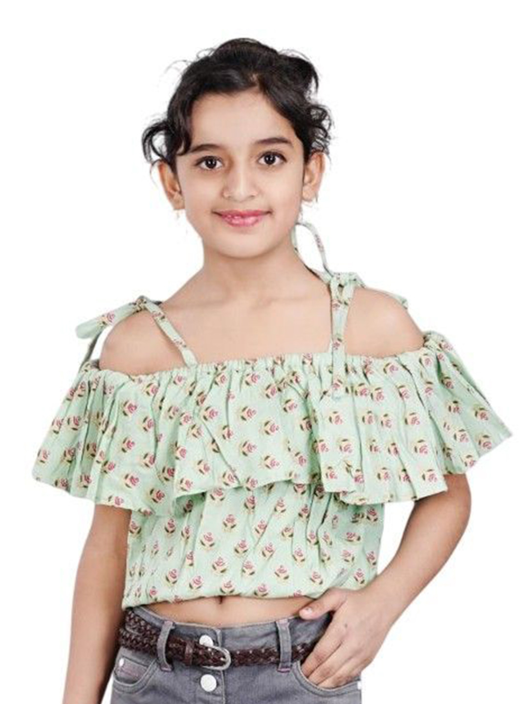 DMP FASHION Girls Floral Printed Cotton Blouson Crop Top