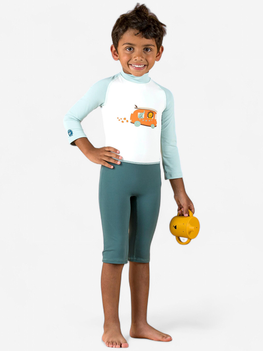 Decathlon Nabaiji Kids White & Teal Full-Sleeve UV Protected Swimsuit