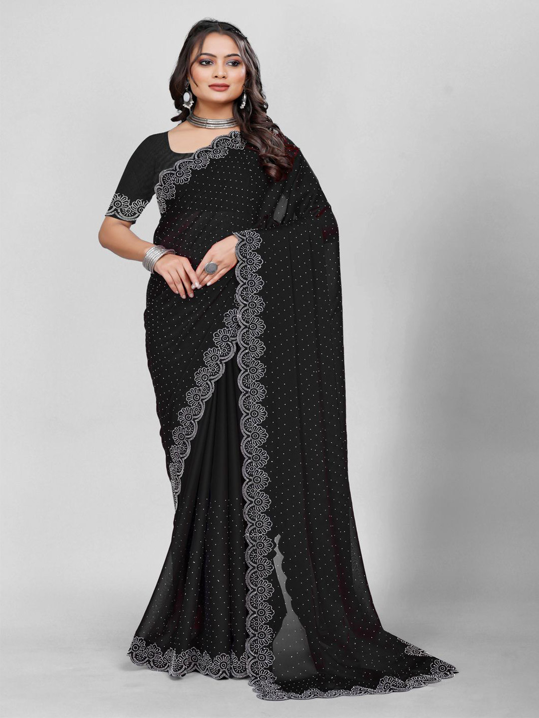 ASCIIBLUES Polka Dot Embroidered Silk Blend Banarasi Saree