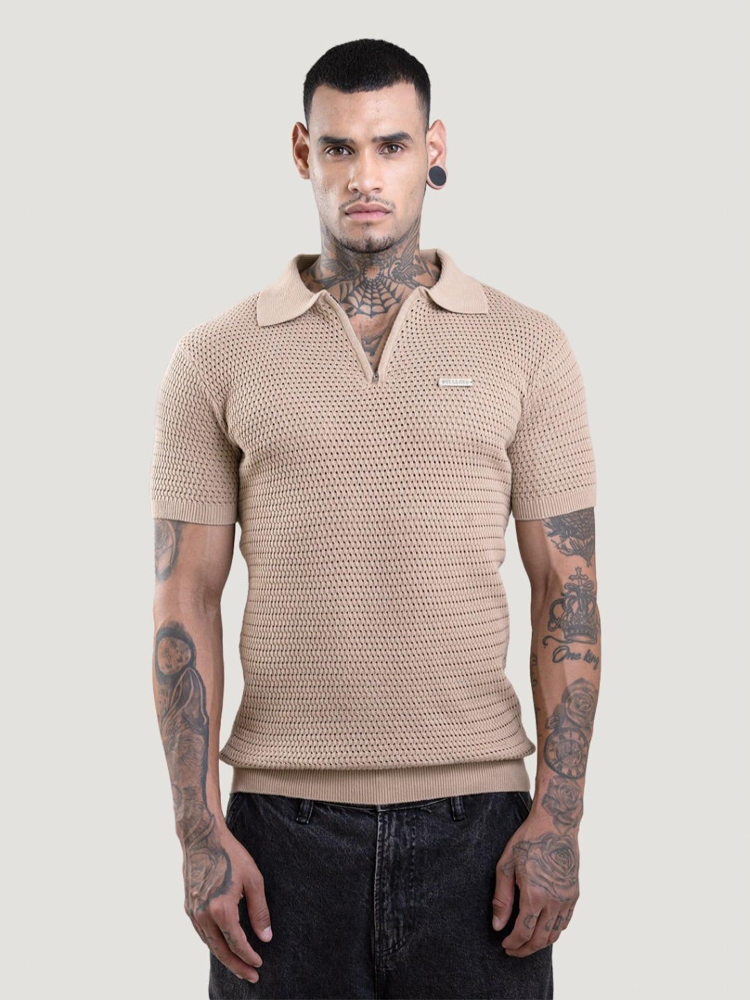 Overlays Honey Comb Textured Polo Collar T-Shirt