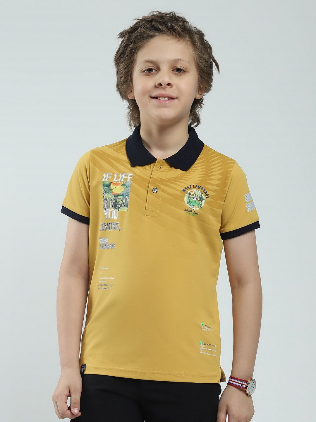 Monte Carlo Boys Biker Printed Polo Collar Applique T-shirt