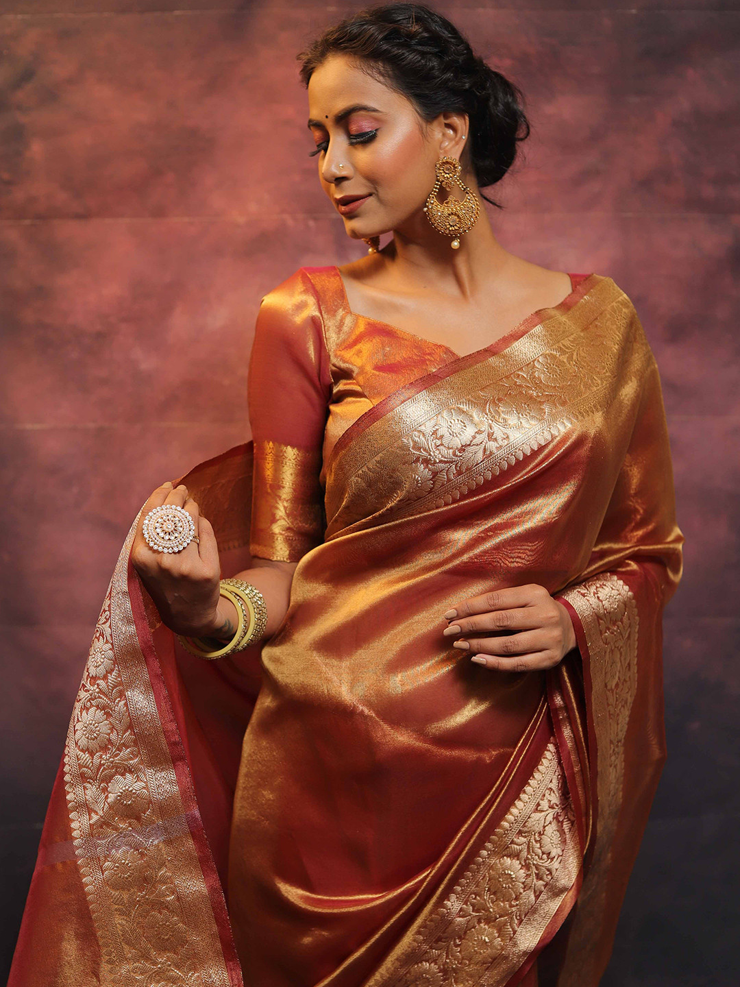 Banarasee Solid Tissue Banarasi Saree With Woven Design Border