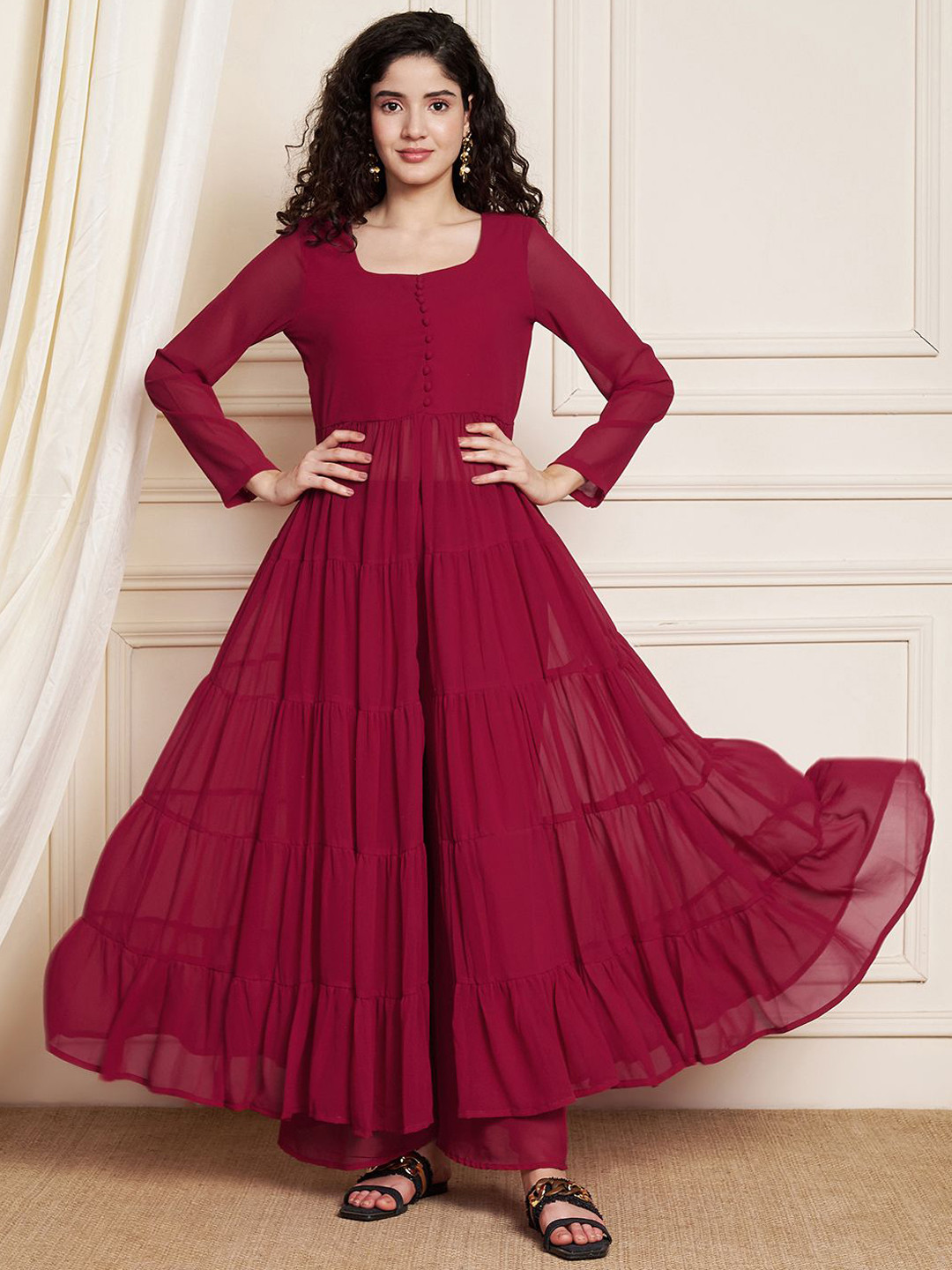 Poshak Hub Women Layered Kurta with Sharara