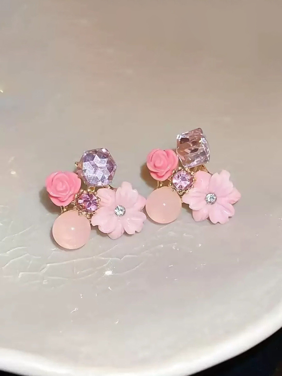 Brijsun Korean Gold-Plates Artificial Stones Studded Studs