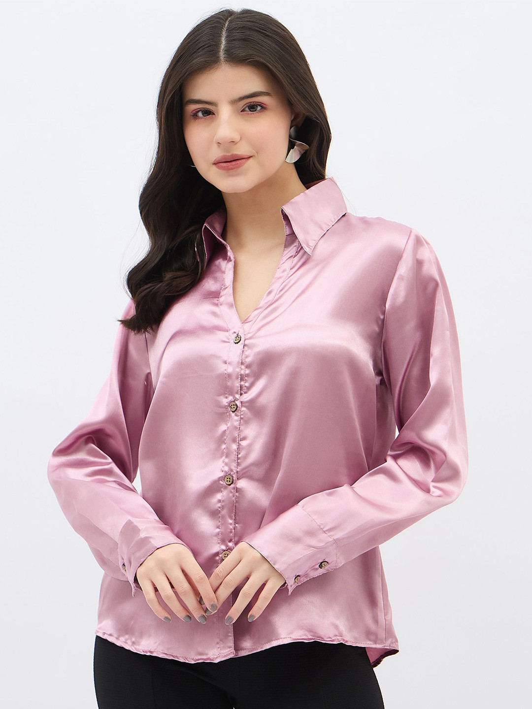Mayra Women Spread Collar Solid Full Sleeves Party Shirt