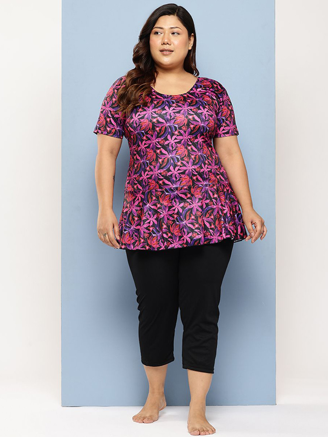 BAESD Printed Plus Size Swimming Dress With Goggle