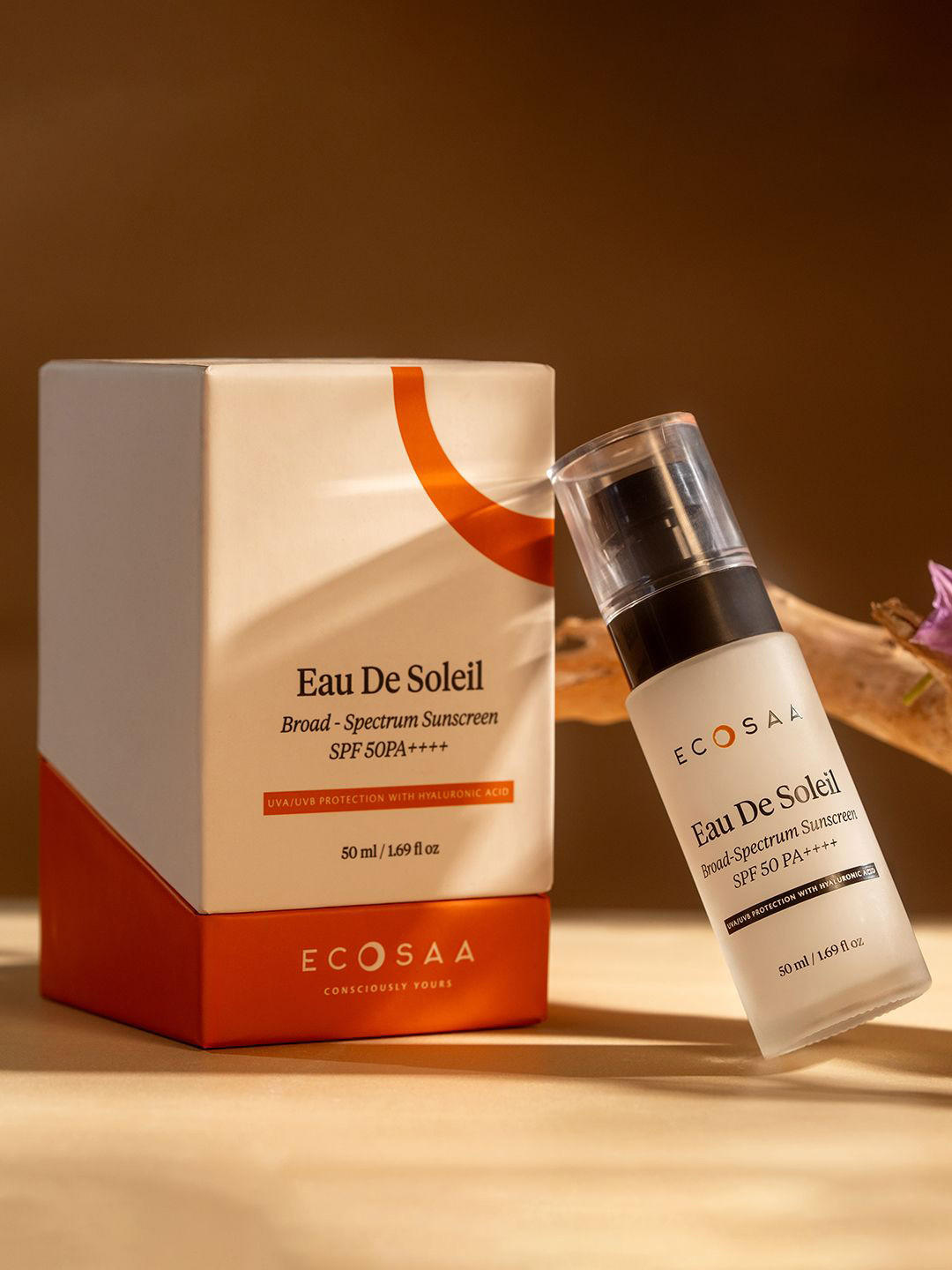 ECOSAA Eau De Soleil Hyaluronic Acid Sunscreen SPF 50 PA++++- 50 ml
